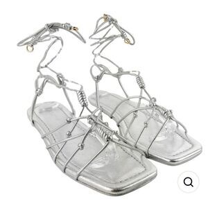 ULLA JOHNSON FREYA FLAT IN METALLIC SILVER NWB Size 38/8